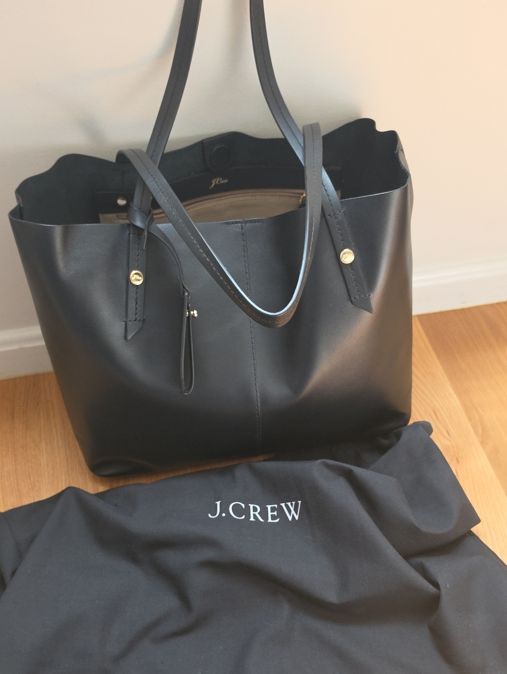 J. Crew Black Leather Scalloped Edge Tote